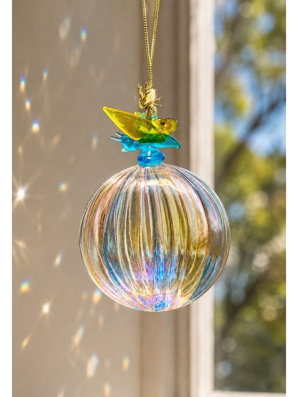 NIB Avon 2000s Butterfly Glass Suncatcher Iridescent Orb, 3x4.5” FREE SHIPPING